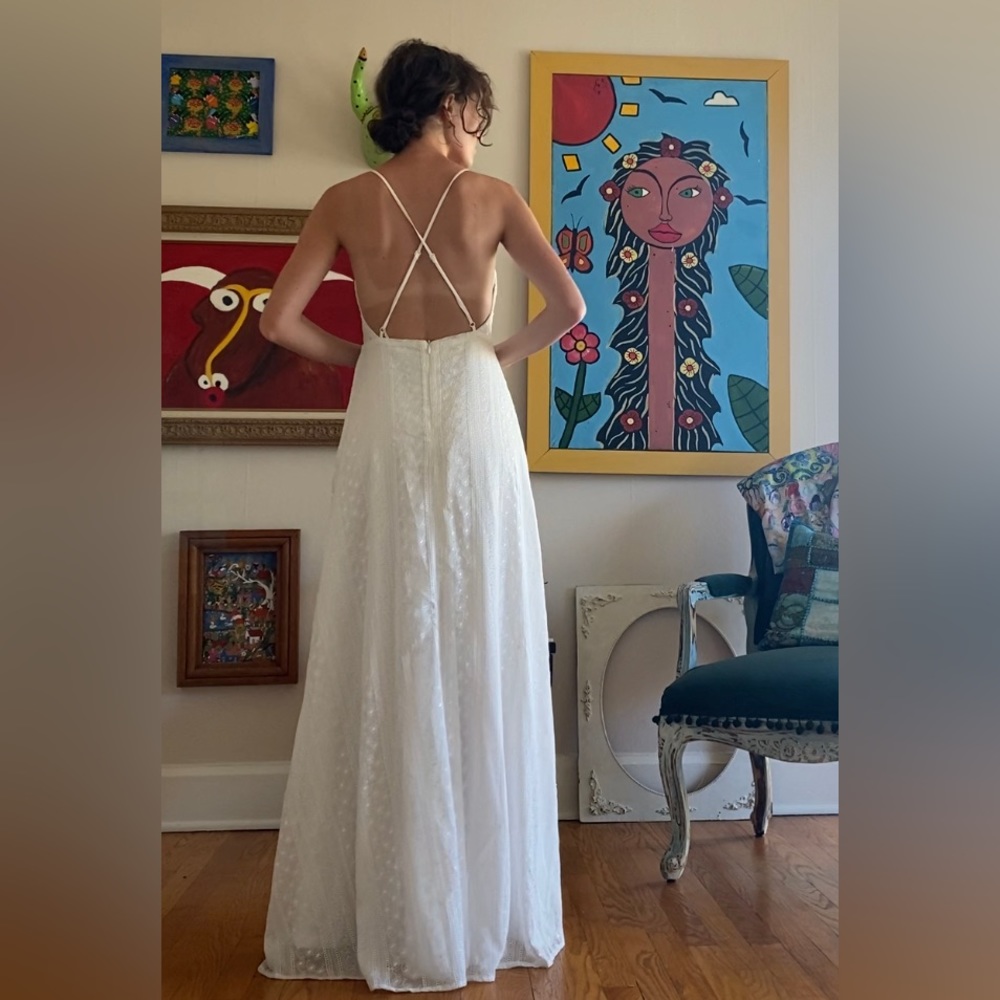 Kimchi blue long ivory backless embroidered dress, wedding, beach, photo shoot
